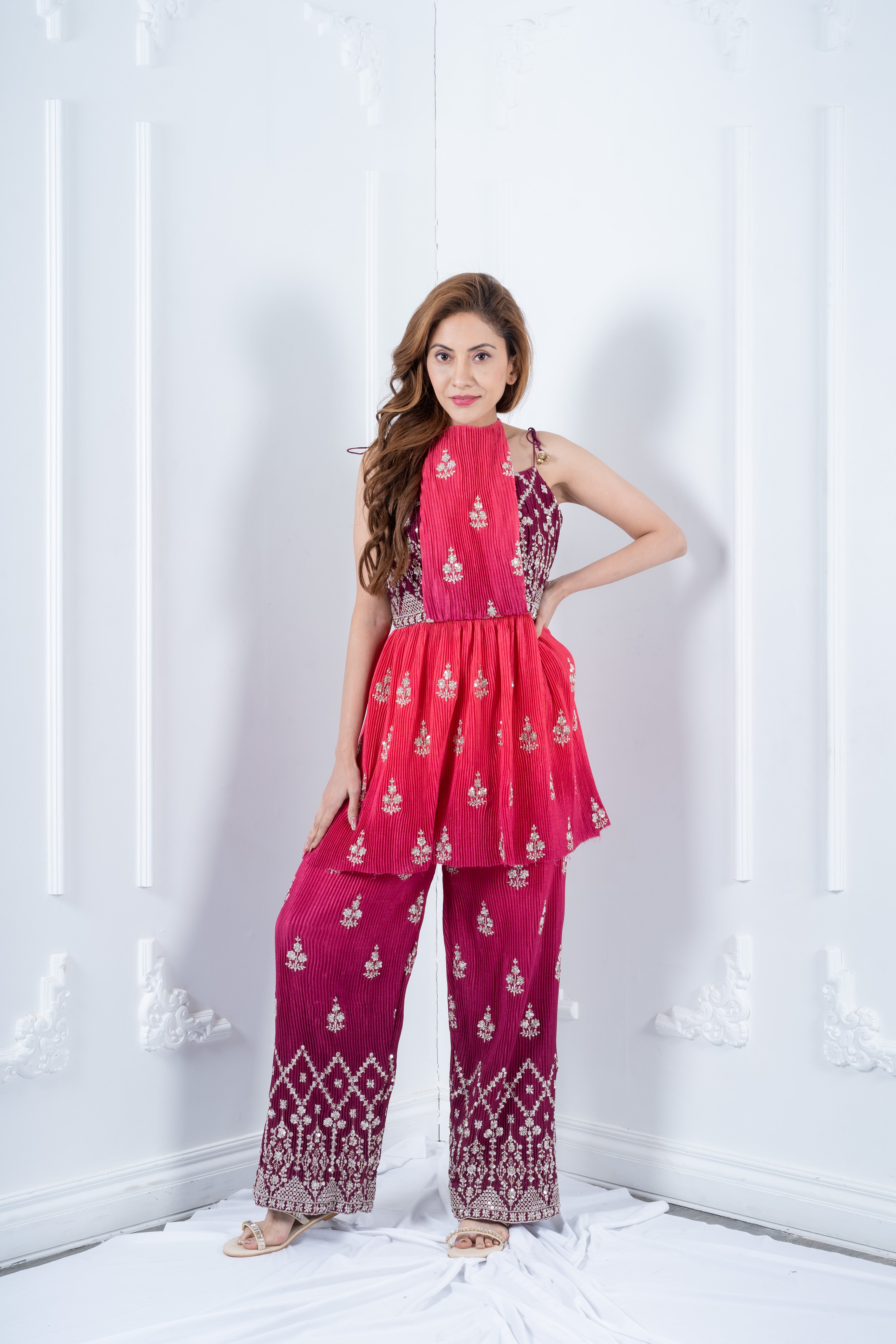 Pink gradient kurta set.